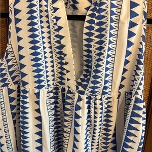 Blue and White Geometric Pattern Dress